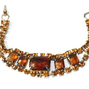 Vintage Large Orange Rhinestone Bracelet 1960's